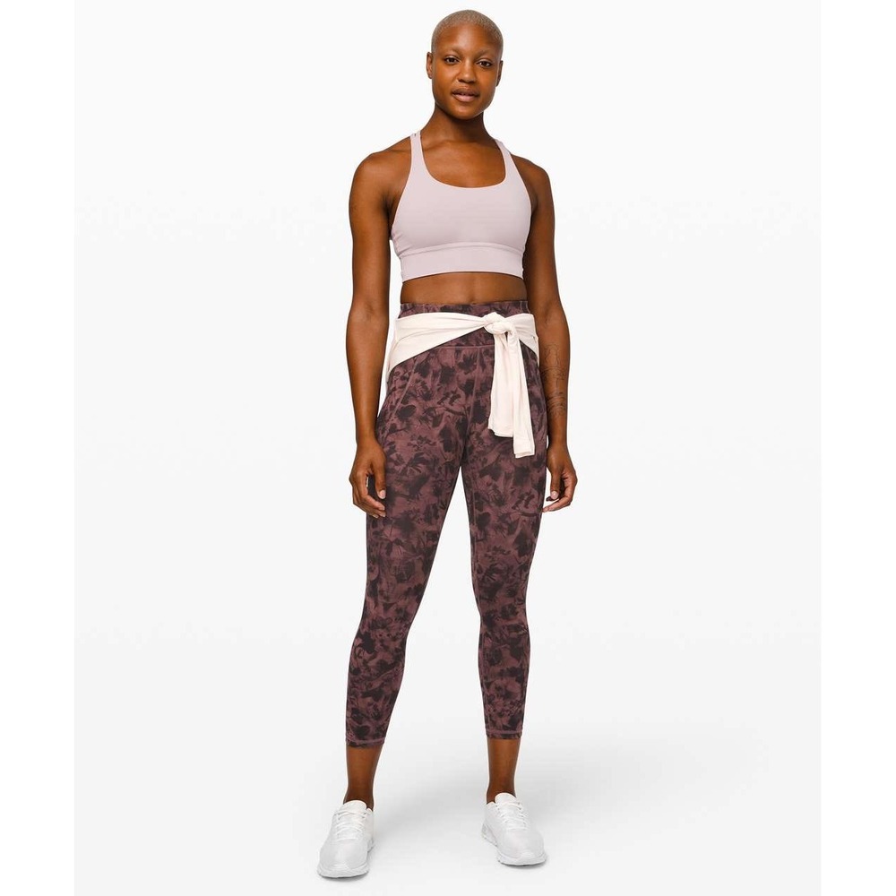 Lululemon Time to Sweat Crop 23" Leggings Purple Floral High Rise Pockets Size 2